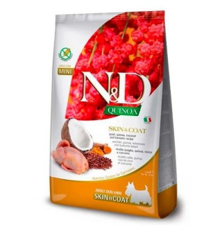 Farmina N&D Quinoa GF Skin&Coat Adult Mini - сухий беззерновий корм із перепелом і кіноа для дорослих собак малих порід, при харчовій алергії, 2,5кг
