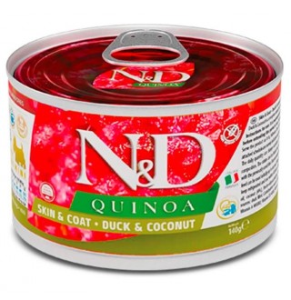 Farmina N&D Quinoa Skin&Coat Adult Mini – беззерновий консервований корм з качкою та кокосом для дорослих собак дрібних порід при харчовій алергії, 140г