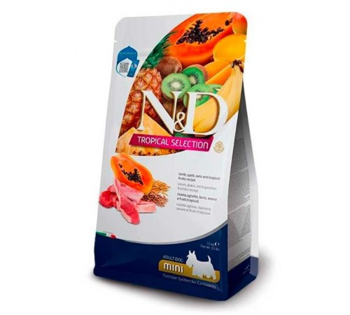 Farmina N&D Tropical Selection Lamb Adult Mini Dog - низькозерновий сухий корм з ягням і тропічними фруктами для дорослих собак дрібних порід, 5кг