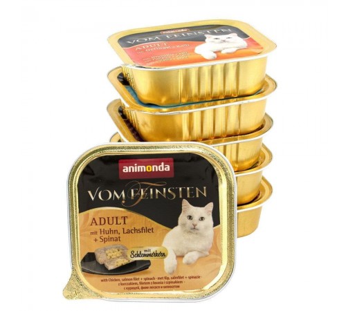 Animonda Vom Feinsten Adult with Chicken, Salmon filet Spinach - консерви для котів, з куркою, лососем та шпинатом 100г
