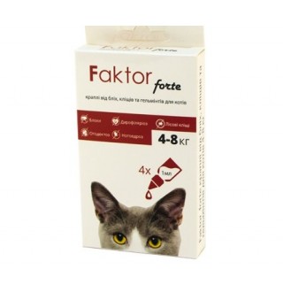 Faktor forte краплі від бліх, кліщів та гельмінтів для котів вагою до 4 кг, (0,5 мл) / 30 днів