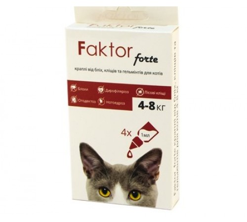 Faktor forte краплі від бліх, кліщів та гельмінтів для котів вагою до 4 кг, (0,5 мл) / 30 днів