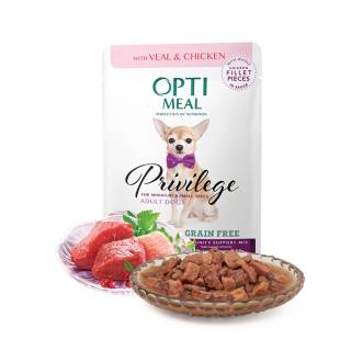 OPTIMEAL. Беззерновий повнораціонний консервований корм для дорослих собак мініатюрних та малих порід 85 гр