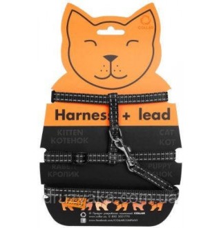 Dog Extremе Шлея з нейлону для котів з повідцем (шир.10мм, А:20-30см, В:25-40см, довж.110см) чорна