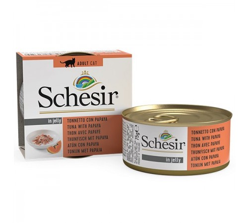 Schesir ТУНЕЦЬ З ПАПАЙЄЮ (Tuna Papaya) в желе консерви для котів, банка, 75 г, (C350) (613509х14шт)