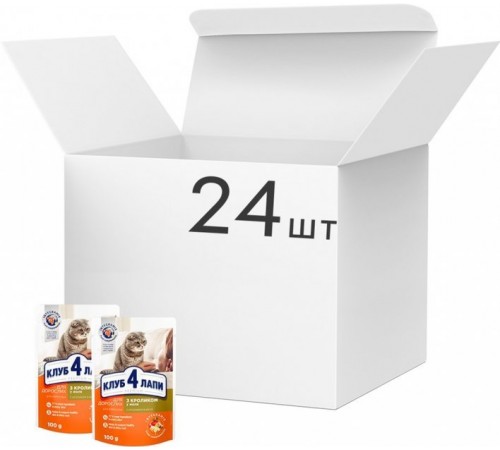 CLUB 4 PAWS Premium. Повнораціонний консервований корм для дорослих котів з кроликом у желе.  0,1 кг