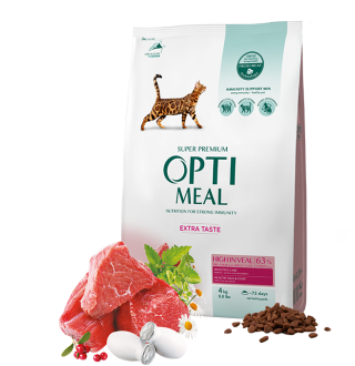OPTIMEAL. Повнораціонний сухий корм для дорослих котів з високим вмістом телятини, 4 кг
