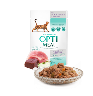 OPTIMEAL. Повнораціонний консервований корм для дорослих котів з ефектом виведення шерсті 85 гр