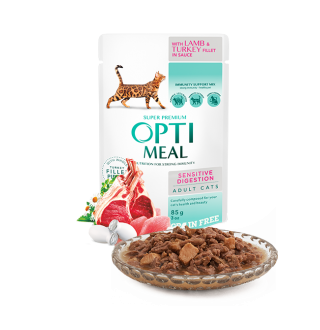 OPTIMEAL. Беззерновий повнораціонний консервований корм для дорослих котів з чутливим травленням 0,85 кг