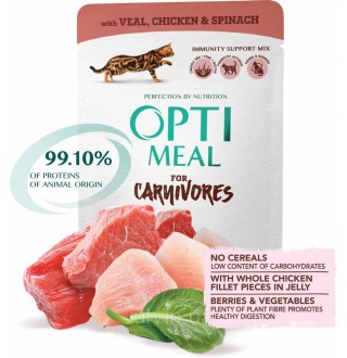 OPTIMEAL. Беззерновий повнораціонний консервований корм для дорослих котів з телятиною та куркою 0,085 кг