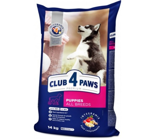 CLUB 4 PAWS Premium. Повнораціонний сухий корм для цуценят з високим вмістом курки 14,0 кг