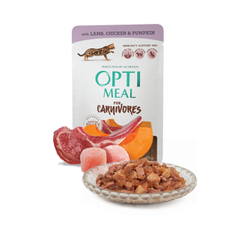 OPTIMEAL. Беззерновий повнораціонний консервований корм для дорослих котів з ягнятиною та куркою 0,08 кг