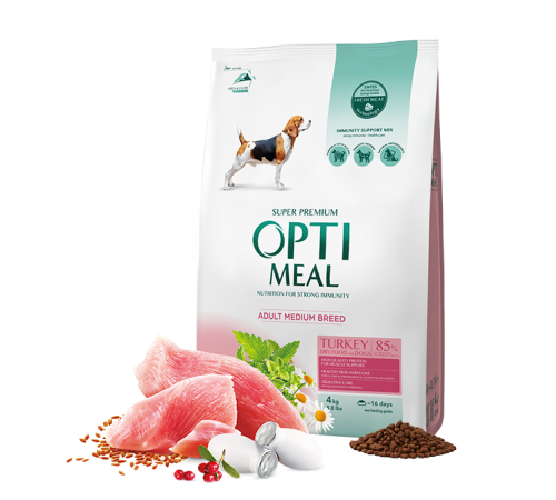 OptiMeal Turkey Medium Adult Dog - сухий корм з індичкою для собак середніх порід, 4