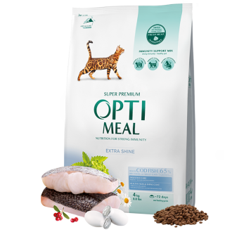 OPTIMEAL. Повнораціонний сухий корм для дорослих котів з високим вмістом тріски, 0,7 кг