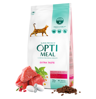 OPTIMEAL. Повнораціонний сухий корм для дорослих котів з високим вмістом телятини, 0,7 кг