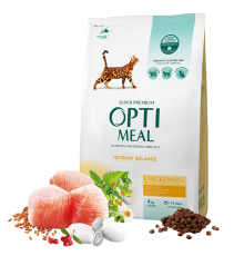 OPTIMEAL. Повнораціонний сухий корм для дорослих котів - курка, 0,7 кг
