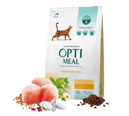 OPTIMEAL. Повнораціонний сухий корм для дорослих котів - курка, 0,7 кг