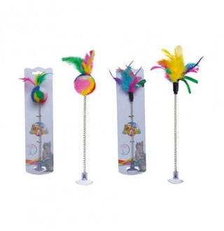 CROCI Іграшка для котів Дражнилка на присосці, з пір'ям, 29 см, 6шт/уп (ціна за 1шт)