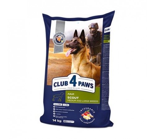 CLUB 4 PAWS Premium «Scout». Повнораціонний сухий корм для дорослих робочих собак середніх та великих порід 14 кг