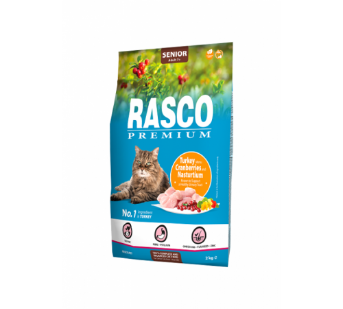 Rasco Premium Cat Senior, Turkey, Cranberries, Nasturtium - повнораціонний корм для літніх котів, 2кг 