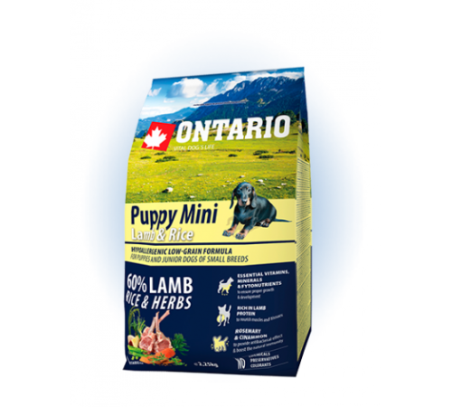 Ontario Puppy Mini Lamb&Rice - сухий корм для цуценят дрібних порід з ягням та рисом, 2,25кг