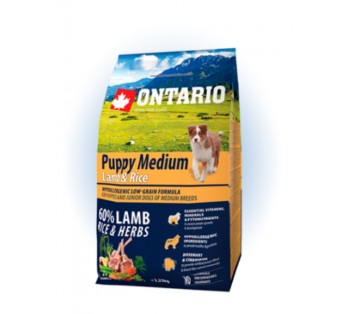 Ontario Puppy Medium Lamb&Rice - сухий корм для цуценят середніх порід з ягням та рисом, 2,25кг
