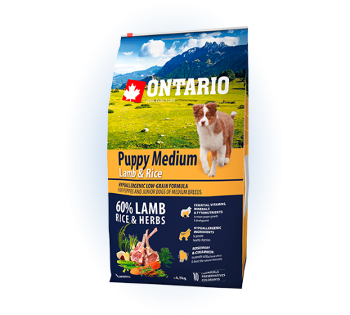Ontario Puppy Medium Lamb&Rice - сухий корм для цуценят середніх порід з ягням та рисом, 6,5кг