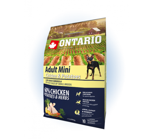 Ontario Adult Mini Chicken&Potatoes - сухий корм для дорослих собак дрібних порід з куркою та картоплею, 2,25кг