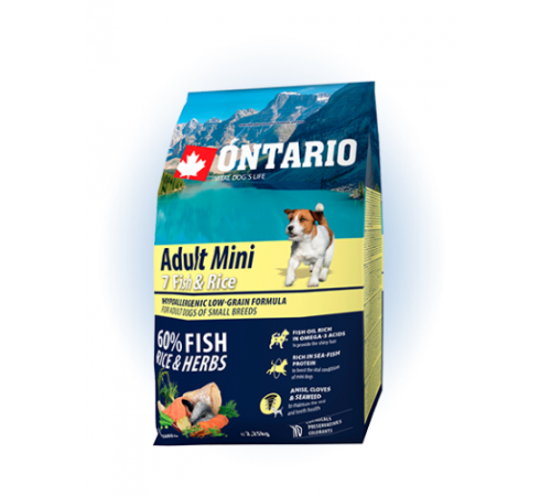 Ontario Adult Mini Fish&Rice - сухий корм для дорослих собак дрібних порід з рибою та рисом, 2,25кг