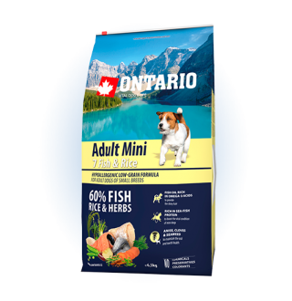 Ontario Adult Mini Fish&Rice - сухий корм для дорослих собак дрібних порід з рибою та рисом, 6,5кг
