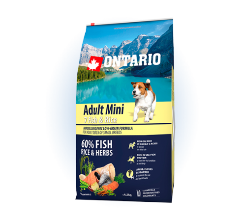 Ontario Adult Mini Fish&Rice - сухий корм для дорослих собак дрібних порід з рибою та рисом, 6,5кг