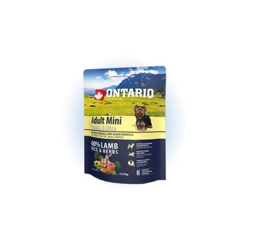 Ontario Adult Mini Lamb&Rice - сухий корм для дорослих собак дрібних порід з ягням та рисом, 750г