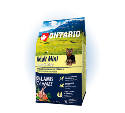 Ontario Adult Mini Lamb&Rice - сухий корм для дорослих собак дрібних порід з ягням та рисом, 2,25кг