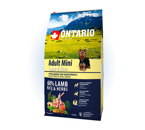 Ontario Adult Mini Lamb&Rice - сухий корм для дорослих собак дрібних порід з ягням та рисом, 6,5кг