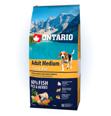 Ontario Adult Medium Fish&Rice - сухий корм для дорослих собак середніх порід з рибою та рисом, 12кг