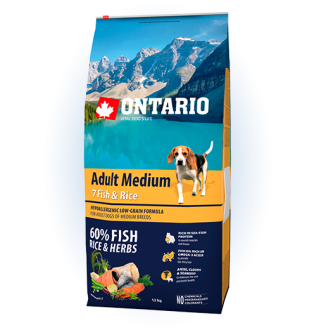 Ontario Adult Medium Fish&Rice - сухий корм для дорослих собак середніх порід з рибою та рисом, 12кг
