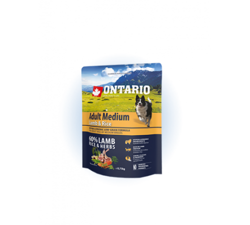 Ontario Adult Medium Lamb&Rice - сухий корм для дорослих собак середніх порід з ягням та рисом, 750г
