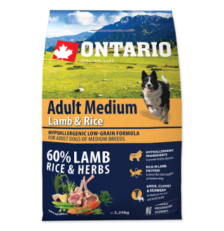 Ontario Adult Medium Lamb&Rice - сухий корм для дорослих собак середніх порід з ягням та рисом, 2,25кг