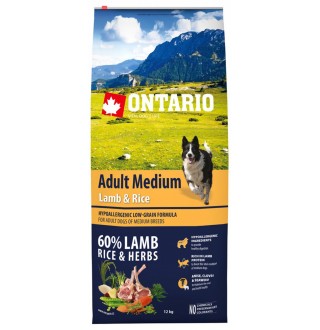 Ontario Adult Medium Lamb&Rice - сухий корм для дорослих собак середніх порід з ягням та рисом, 12кг
