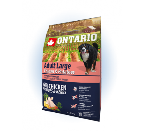 Ontario Large Chicken&Potatoes - сухий корм для дорослих собак великих порід з куркою та картоплею, 2,25кг