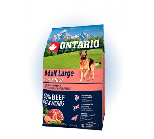 Ontario Adult Large Beef&Rice - сухий корм для дорослих собак великих порід з яловичиною та рисом, 2,25кг