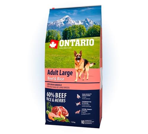 Ontario Adult Large Beef&Rice - сухий корм для дорослих собак великих порід з яловичиною та рисом, 12кг