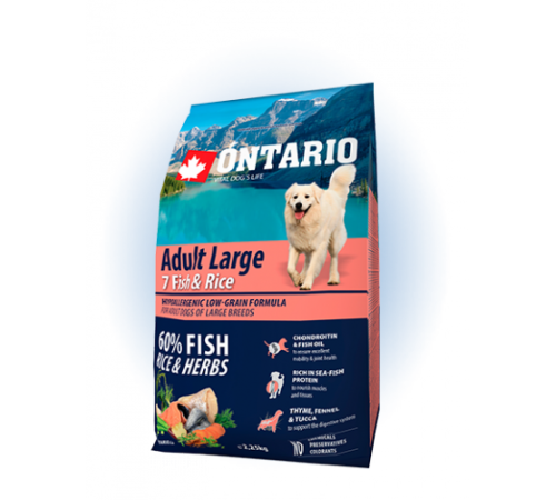 Ontario Adult Large 7 Fish&Rice - сухий корм для дорослих собак великих порід з рибою та рисом, 2,25кг