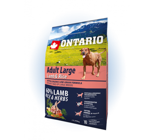 Ontario Adult Large Lamb&Rice - сухий корм для дорослих собак великих порід з ягням та рисом, 2,25кг