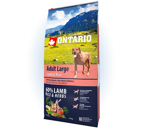 Ontario Adult Large Lamb&Rice - сухий корм для дорослих собак великих порід з ягням та рисом, 12кг