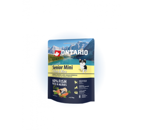 Ontario Senior Mini Fish&Rice - сухий корм для літніх собак дрібних порід з рибою та рисом, 750г