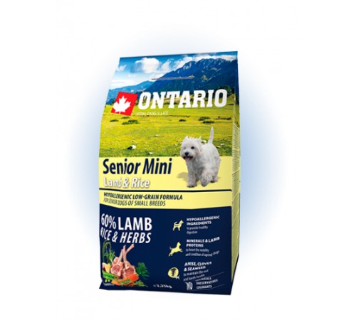 Ontario Senior Mini Lamb&Rice - сухий корм для літніх собак дрібних порід з ягням та рисом, 2,25кг