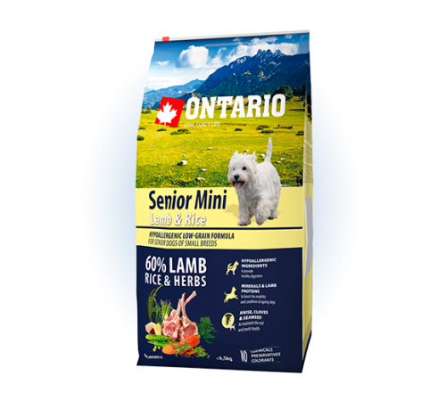 Ontario Senior Mini Lamb&Rice - сухий корм для літніх собак дрібних порід з ягням та рисом, 6,5кг