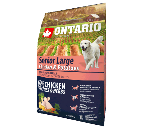 Ontario Senior Large Chiken&Potatoes - сухий корм для літніх собак великих порід з куркою та картоплею, 2,25кг