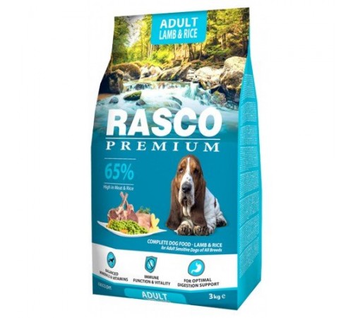 Rasco Premium Adult Lamb and Rice - повнораціонний сухий корм для собак усіх порід, ягня з рисом, 3кг 